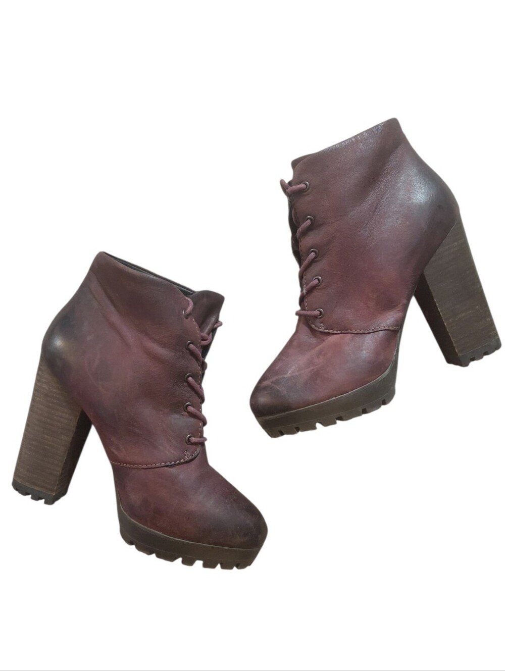 Steve Madden Ricca Burgundy Leather Heeled Lace Up Ankle Boots Sz 8